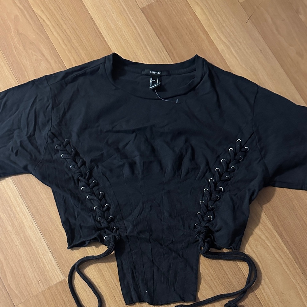 Forever 21 Black Lace-Up Crop Top